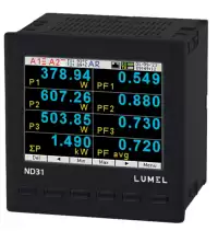 LUMEL, ND31, DATA RECORD AND MQTT IIoT, BACNET/IP OR MODBUS TCP/IP, VOLT. I/P: 3x57.7/100V, 3x230/400V, 2 RELAYS,1 ANALOG O/P,2 I/P PT100, RS485, ETHERNET, AUX. : 85-253V AC, ND31 1221M0