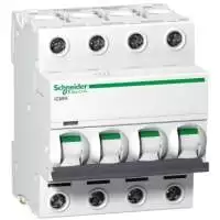 SCHNEIDER ELECTRIC, MCB, Acti9, iC60H, 4P, 50A, 10kA, 440V AC, 50/60 Hz, 25018, A9F54450