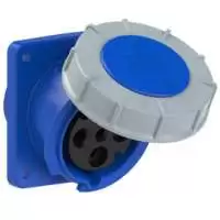 PCE, CEE-FLANGED SOCKET SLOPING 100x112, 3P+E, 63A, BLUE, 200-250V AC, 50/60 Hz, IP66/IP67, 434-9