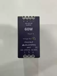 MULTISPAN, POWER SUPPLY, DIN RAIL MOUNT, 60W, VOLTAGE I/P: 100-270V AC, 50/60Hz, VOLTAGE O/P: 12V DC, 5A, PS12-5A-P, PS12-5A-P-00
