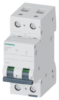 SIEMENS, SENTRON, MCB, 2P, 2A, 10kA, 400V AC, 50/60 Hz, IP20, 5SL4202-7